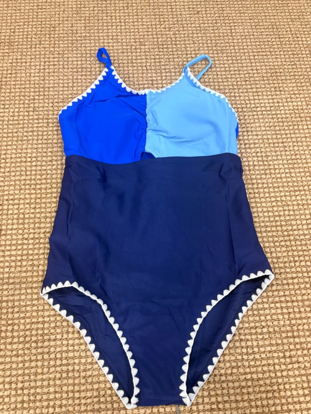 NWOT- Girls Kids 4ever Colorblock Blue One-Piece Swimsuit with White Trim